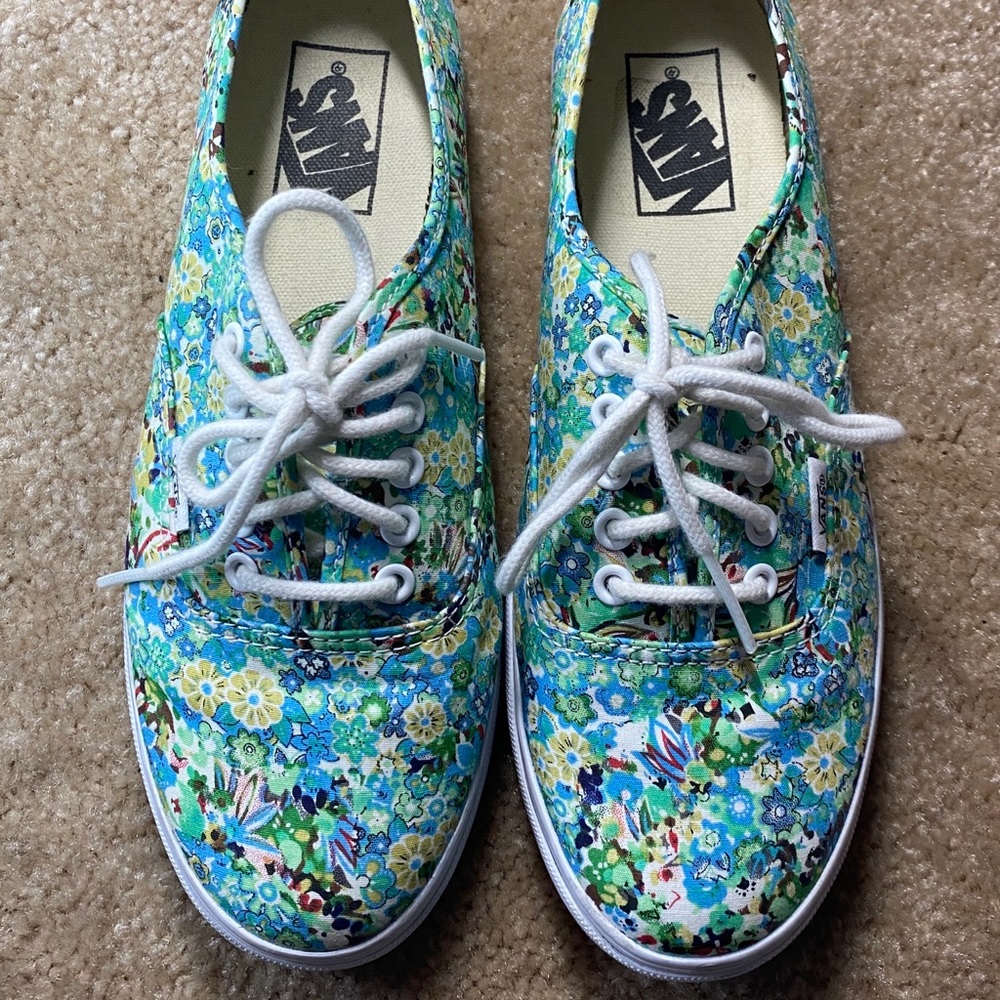 Green/Blue and Yellow Floral Vans - Women's size 8